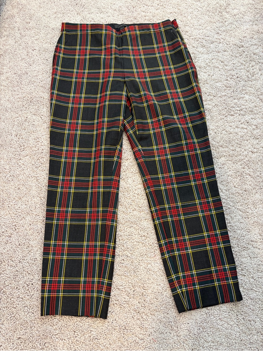 J. Crew Women’s Black Plaid Tartan Pants - Classic Red & Yellow Check